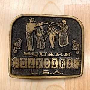 Vintage brass western square dancers USA American belt buckle